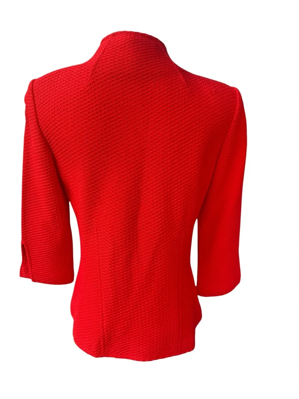 St. John Red Textured Knit Blazer Jacket Size 2 Wool Rayon USA - Picture 4 of 12